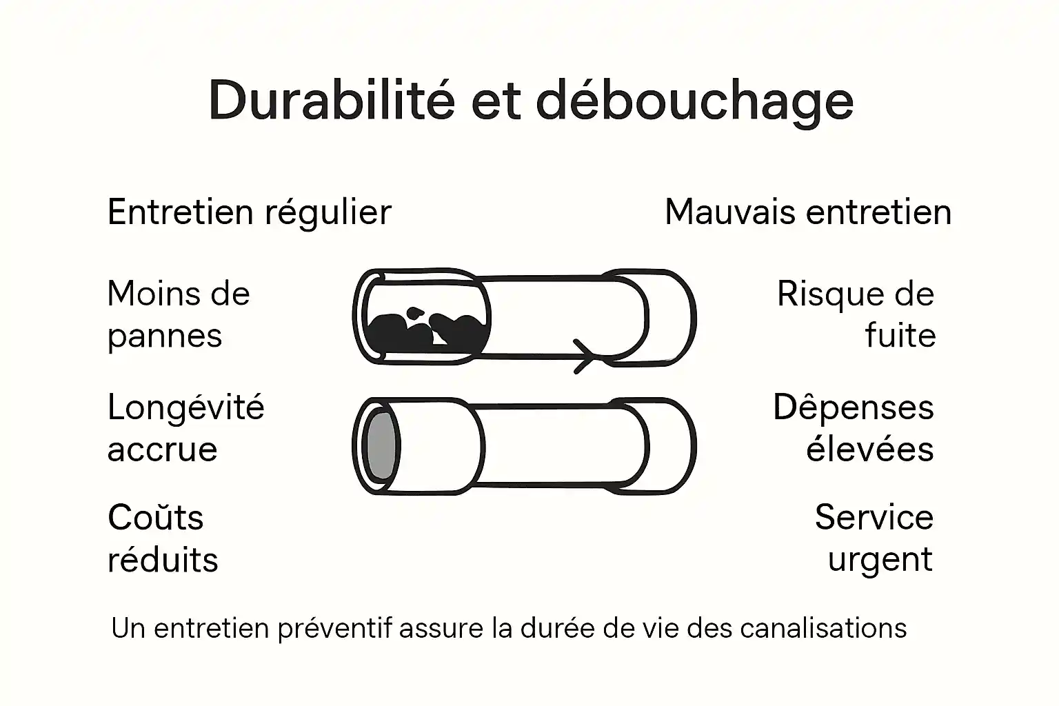 Visuel explicatif sur la pérennité des réseaux d’assainissement et les solutions de débouchage