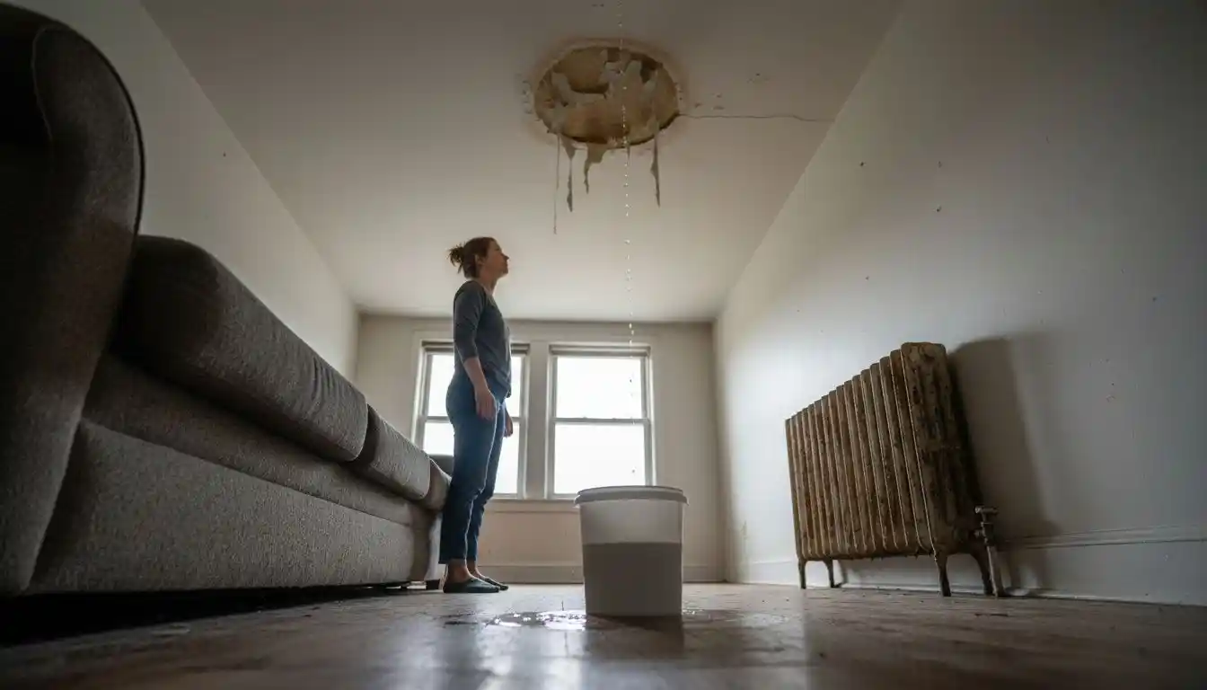 Infiltration d’eau au plafond suite à une canalisation obstruée