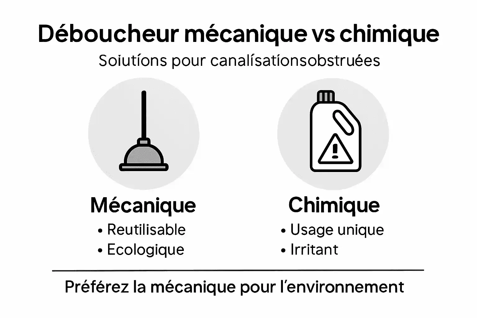 Infographie : les différences entre déboucheurs manuels et produits chimiques