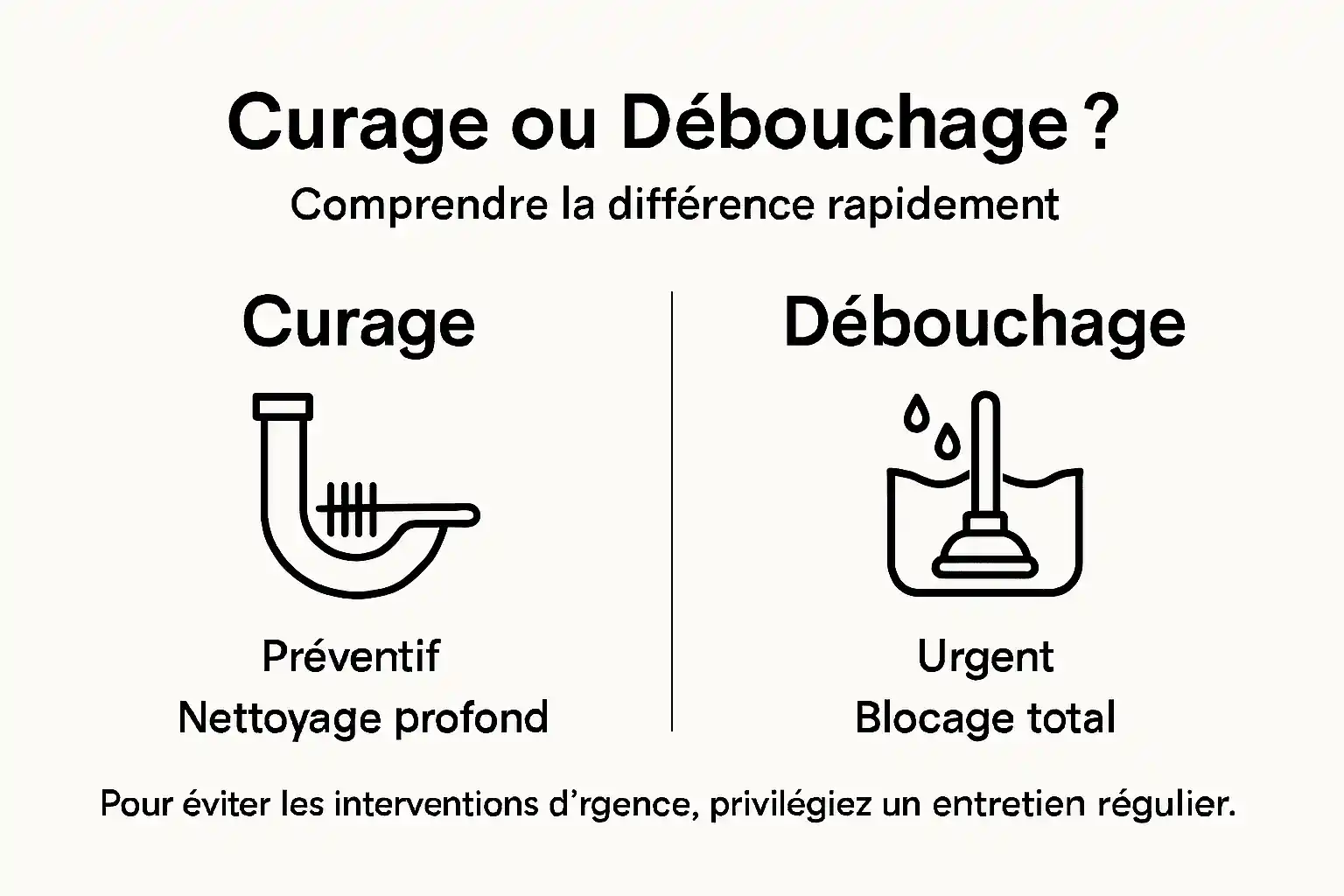 Infographie : différences entre le curage et le débouchage des canalisations