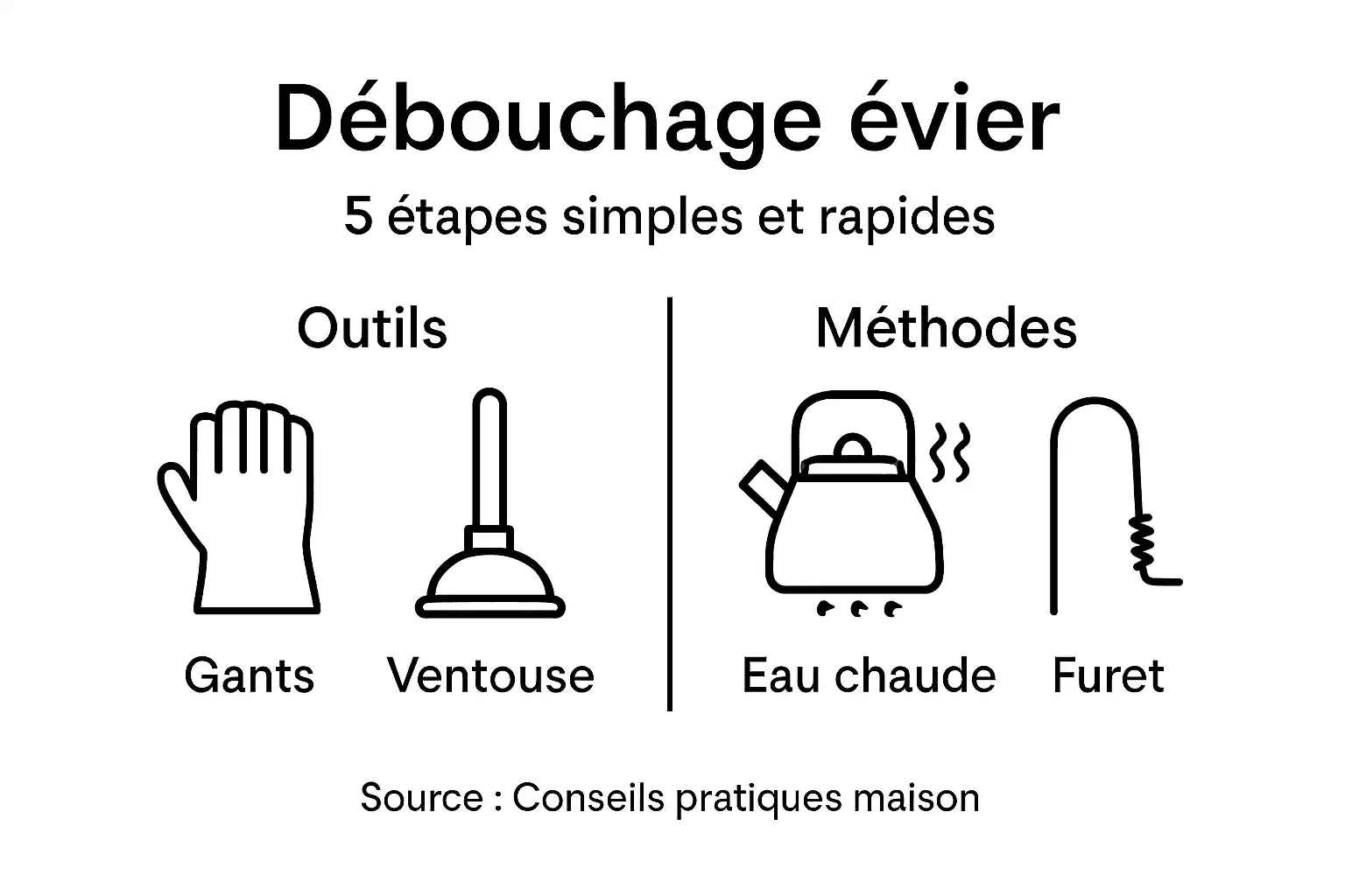 Infographie : les différentes étapes pour déboucher efficacement un évier de cuisine
