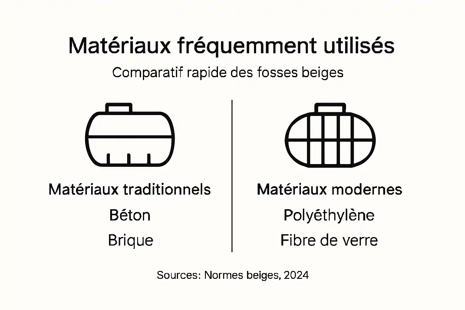 Découvrez notre infographie dédiée aux différents matériaux utilisés pour la fabrication des fosses septiques en Belgique.