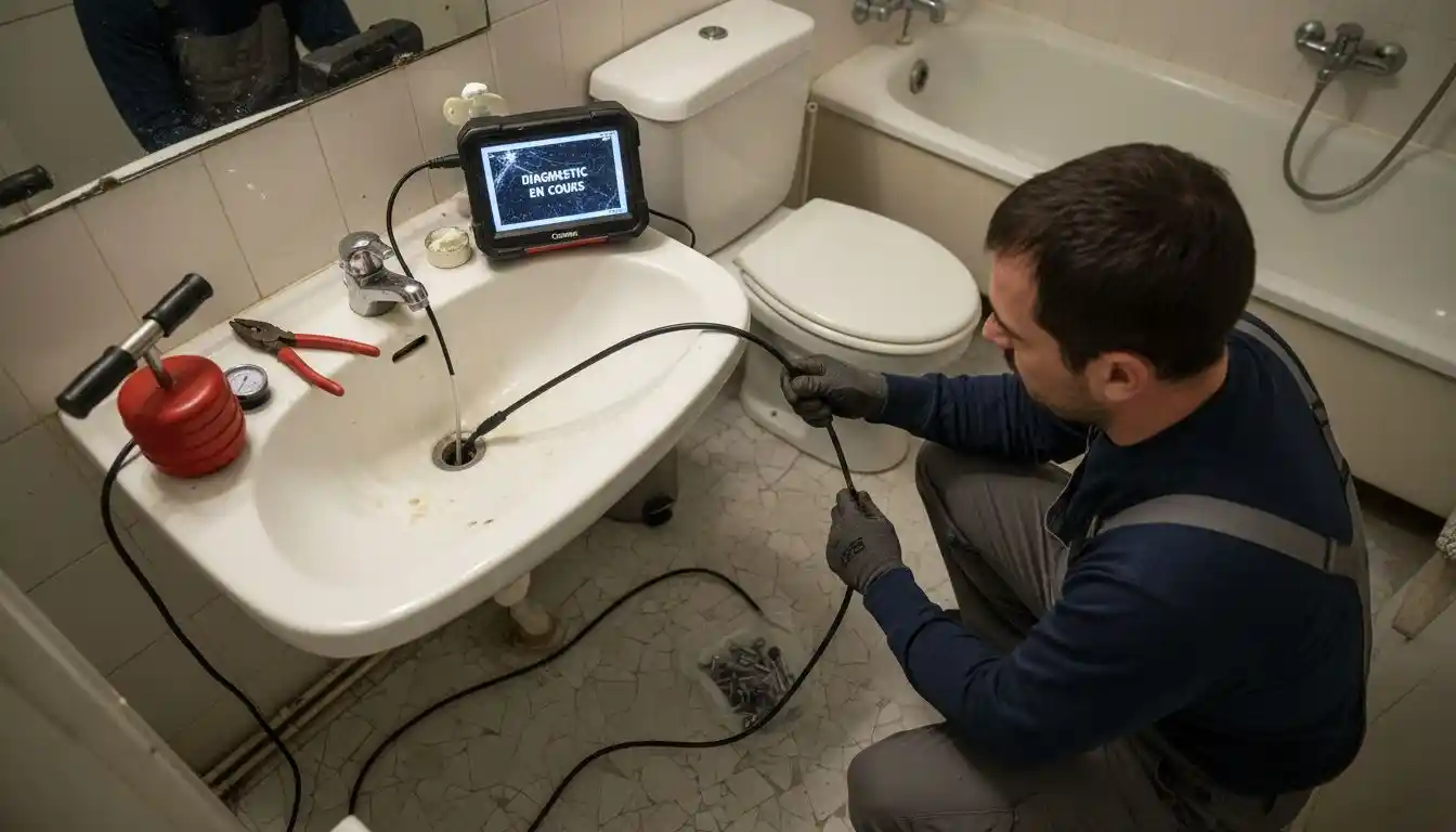 Inspection des canalisations par caméra réalisée par un plombier professionnel