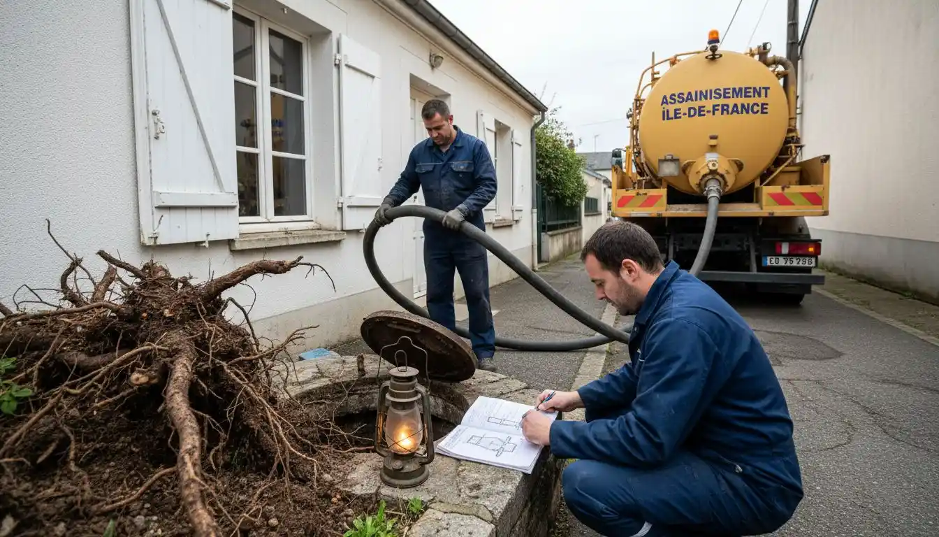 Des professionnels interviennent pour effectuer la vidange de la fosse septique.