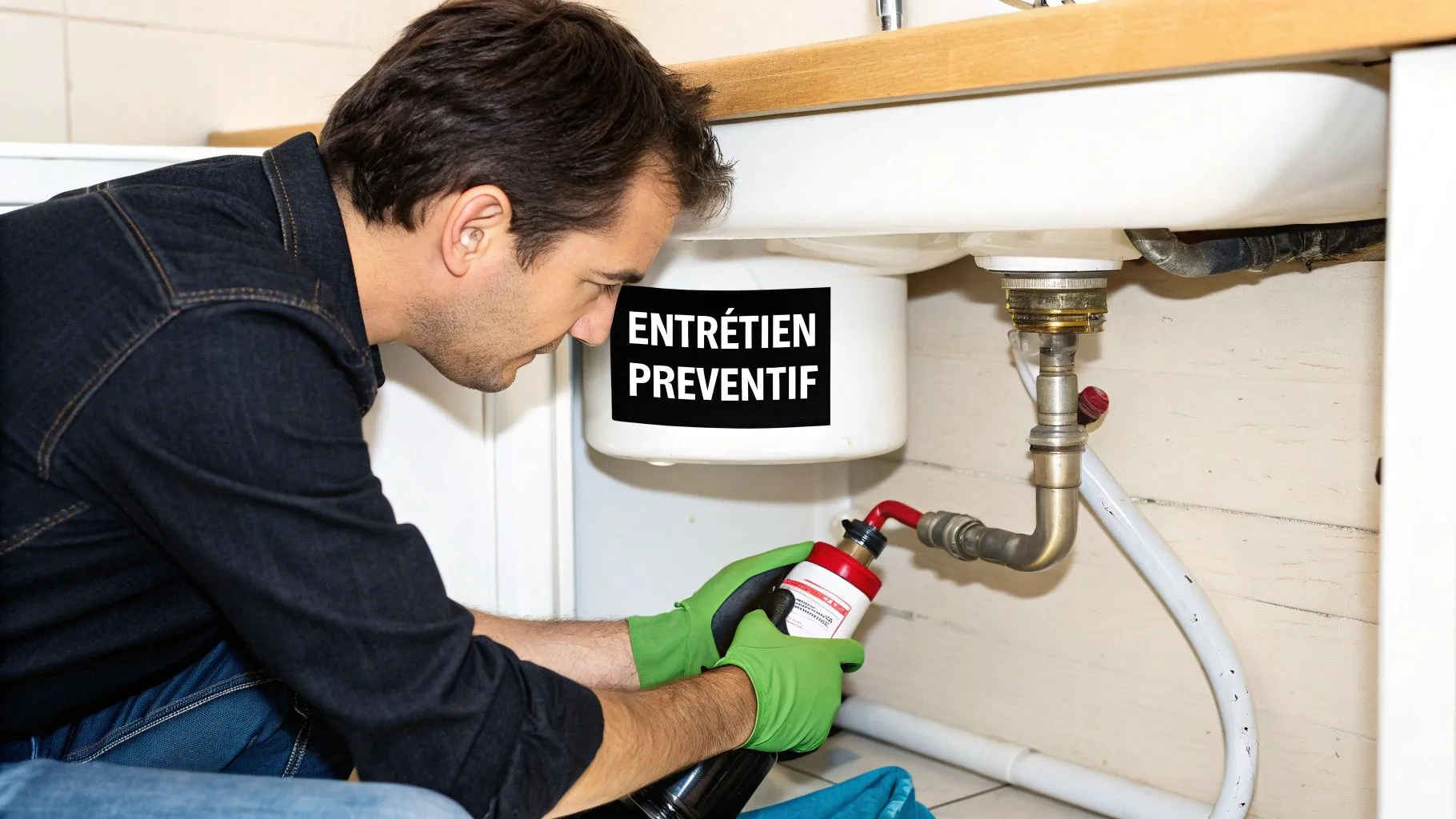 Un plombier examine une canalisation.