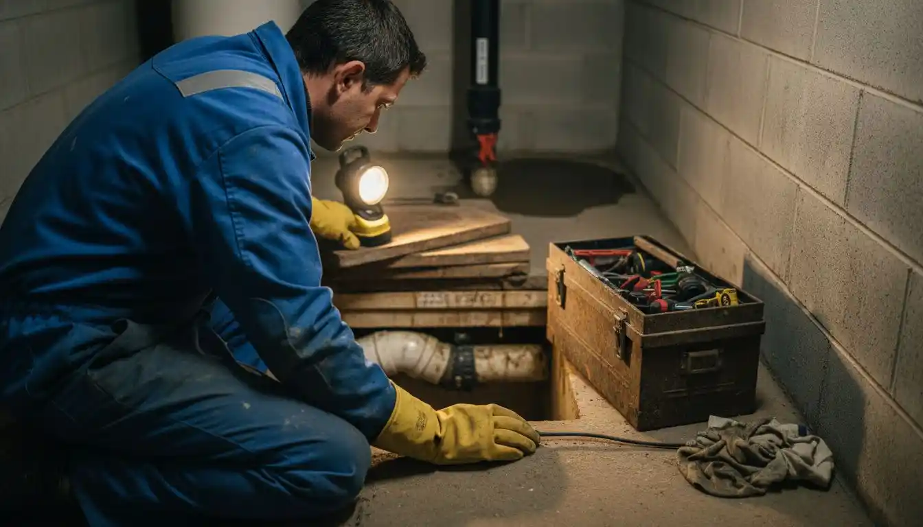 Un spécialiste contrôle la présence de bactéries dans une fosse septique.