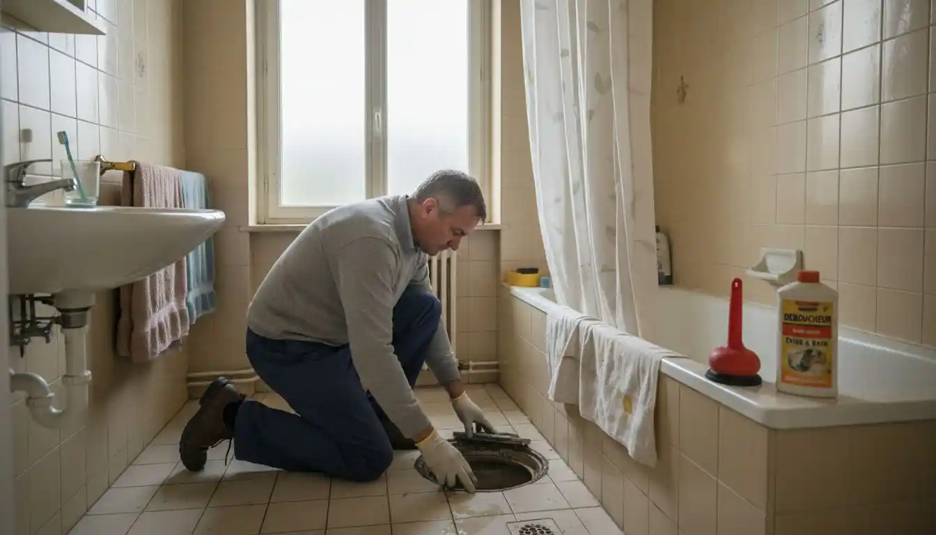 Le locataire procède à une vérification de la trappe d’accès dans la salle de bain.