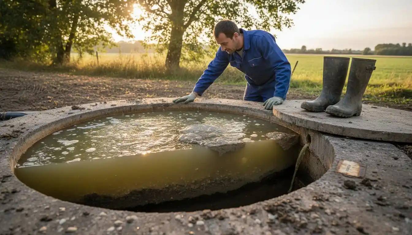 Vue en coupe d’une fosse septique illustrant le système d’étanchéité