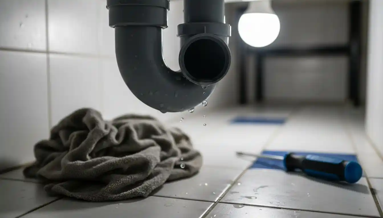 Zoom sur le siphon retiré sous le lavabo